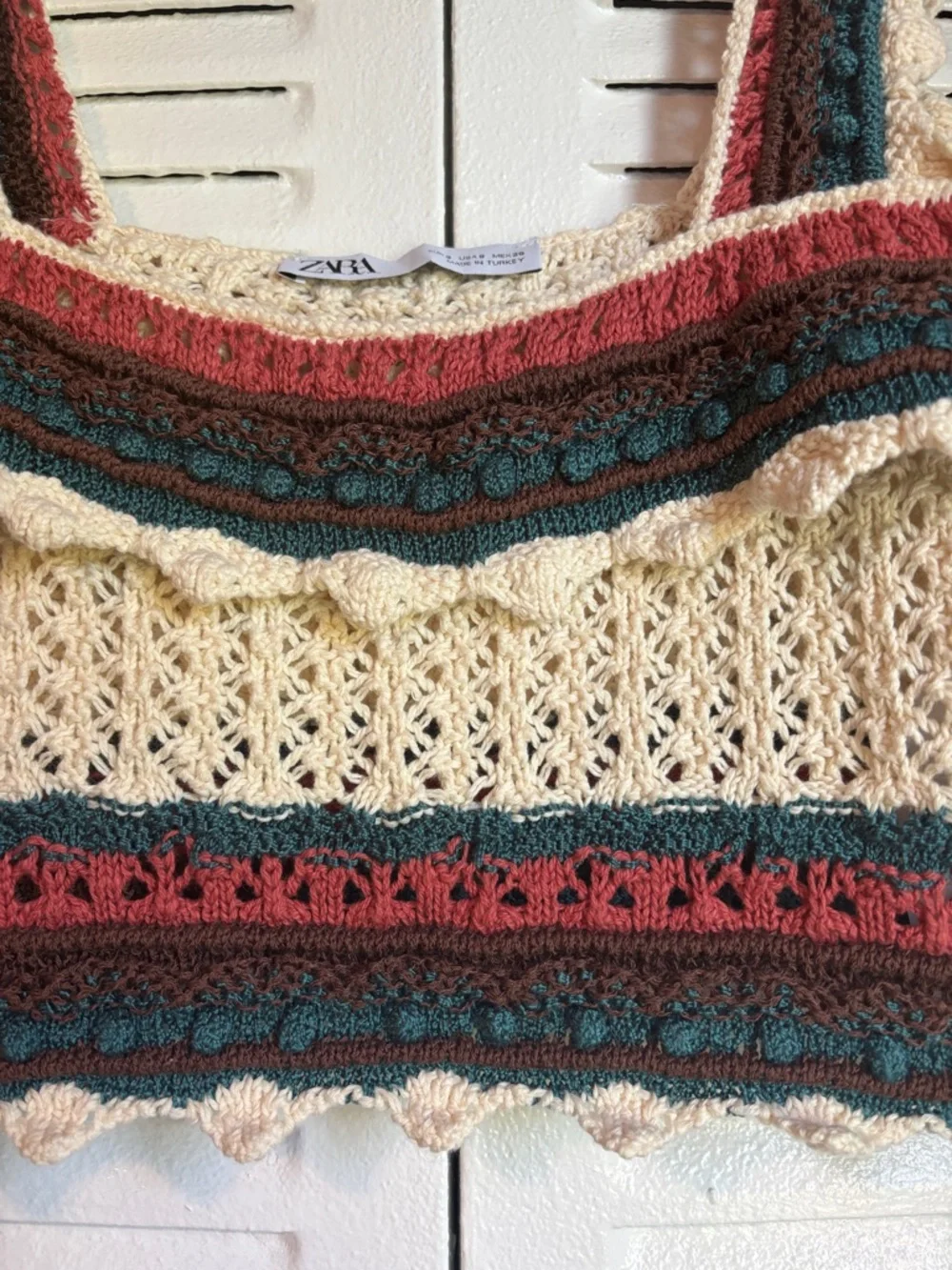 ZARA Boho Crochet Crop Top – Summer Luxe Knit in Earth Tones (Size S) - Picture 6 of 10